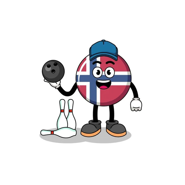 Mascota Bandera Noruega Como Jugador Bolos Diseño Personajes — Archivo Imágenes Vectoriales