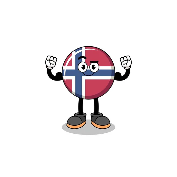 Desenhos Animados Mascote Bandeira Norway Posando Com Músculo Design Personagem —  Vetores de Stock