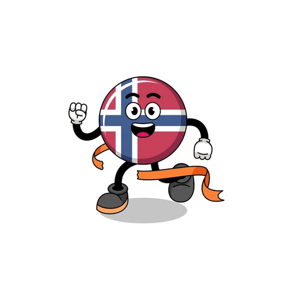 Mascot Cartoon Norway Flag Running Finish Line Character Design — Stock Vector