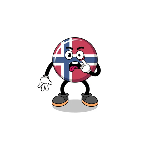 Charakter Ilustracja Norweskiej Flagi Wystającym Językiem Projekt Postaci — Wektor stockowy