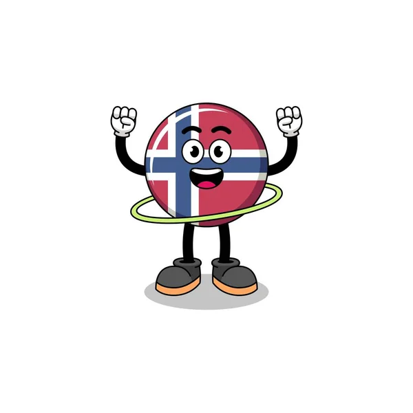 Символ Иллюстрация Флага Норвегии Играющего Хула Обруч Дизайн Персонажа — стоковый вектор
