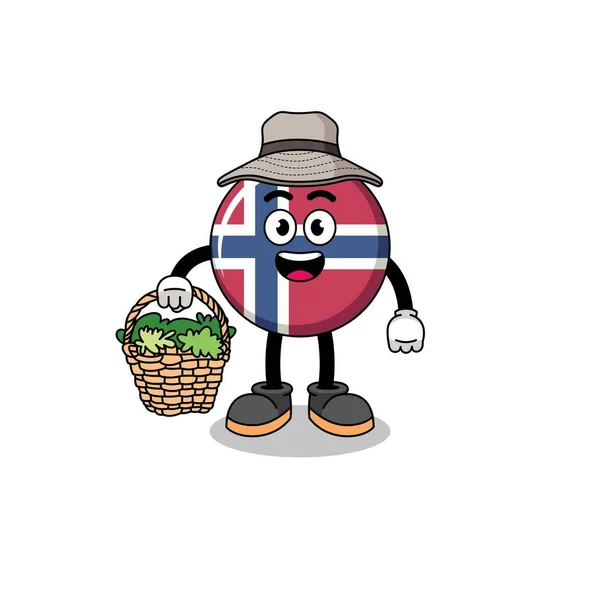 Персонаж Иллюстрация Флага Норвегии Травяника Дизайн Персонажа — стоковый вектор