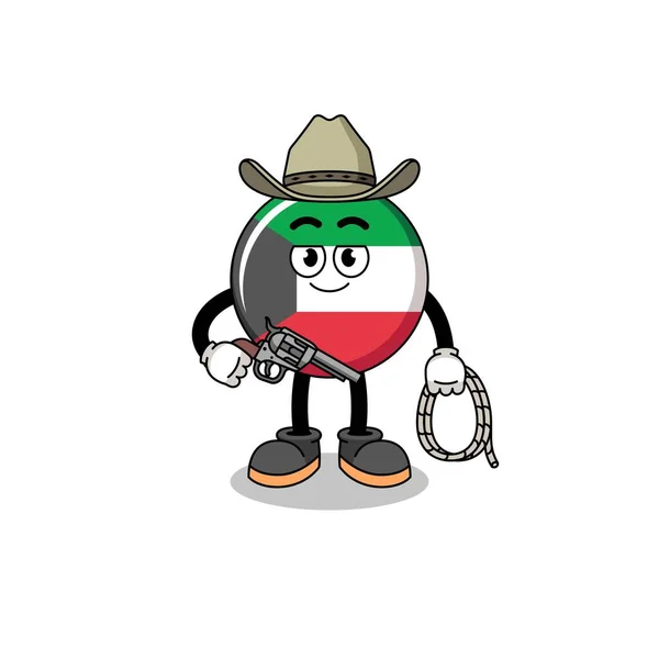 Bir Kovboy Olarak Kuveyt Bayrağının Karakter Maskotu Karakter Tasarımı — Stok Vektör