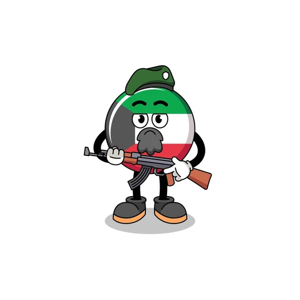 Desenhos Animados Caráter Bandeira Kuwait Como Uma Força Especial Design — Vetor de Stock