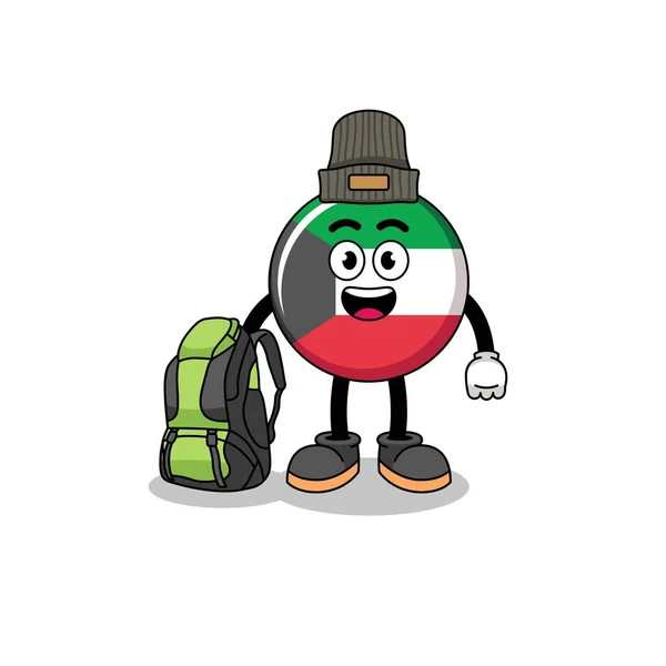 Ilustración Mascota Bandera Kuwait Como Excursionista Diseño Personajes — Vector de stock