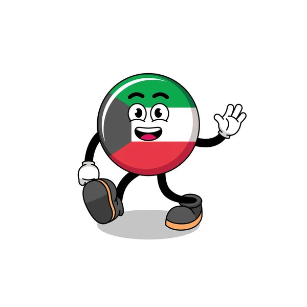 Kuwait Flagga Tecknad Promenad Karaktär Design — Stock vektor