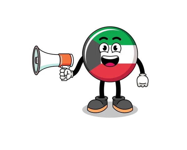 Koeweit Vlag Cartoon Illustratie Houden Megafoon Karakter Ontwerp — Stockvector