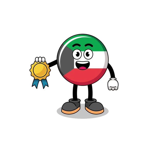 Kuwait Bandera Ilustración Dibujos Animados Con Satisfacción Garantizada Medalla Diseño — Vector de stock