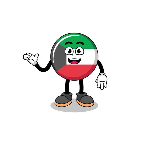 Koeweit Vlag Cartoon Met Welkom Pose Karakter Ontwerp — Stockvector