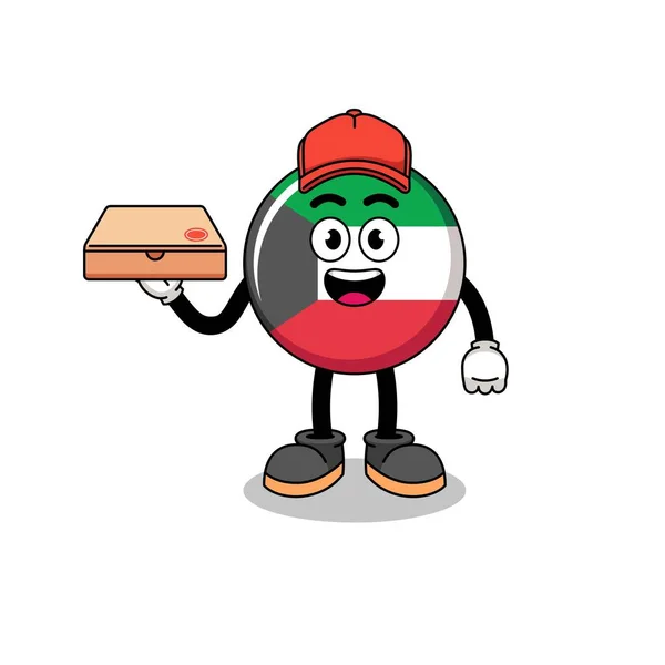 Koeweit Vlag Illustratie Als Een Pizza Bezorger Karakter Ontwerp — Stockvector