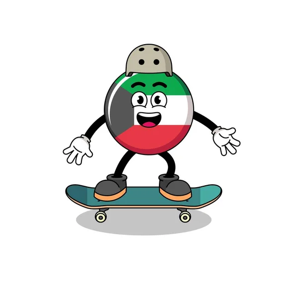 Koeweit Vlag Mascotte Spelen Een Skateboard Karakter Ontwerp — Stockvector