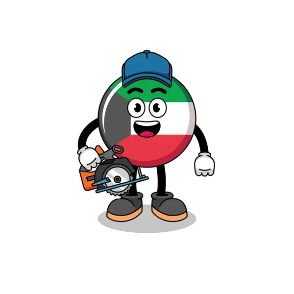 Kreskówka Ilustracja Flagi Kuwait Jako Stolarz Projekt Postaci — Wektor stockowy