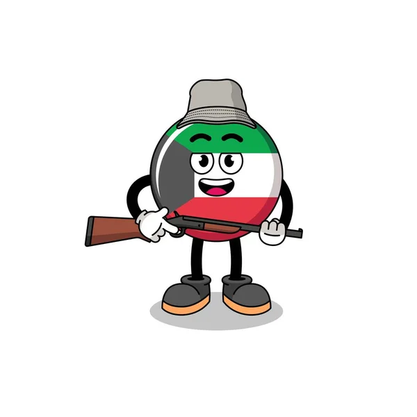 Desenhos Animados Ilustração Caçador Bandeiras Kuwait Design Personagens —  Vetores de Stock