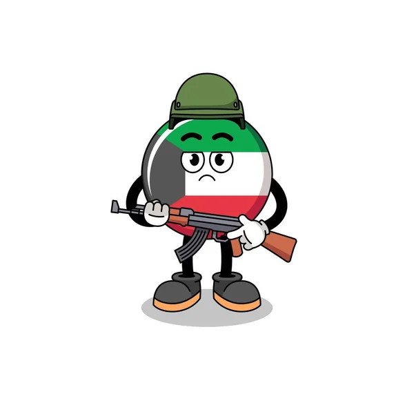 Γελοιογραφία Του Στρατιώτη Σημαία Kuwait Σχεδιασμός Χαρακτήρα — Διανυσματικό Αρχείο