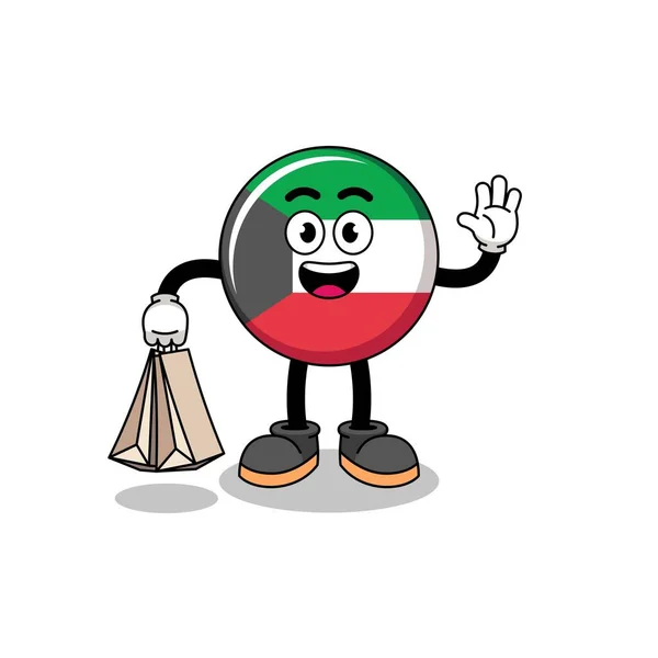 Dibujos Animados Kuwait Bandera Compras Diseño Personajes — Vector de stock