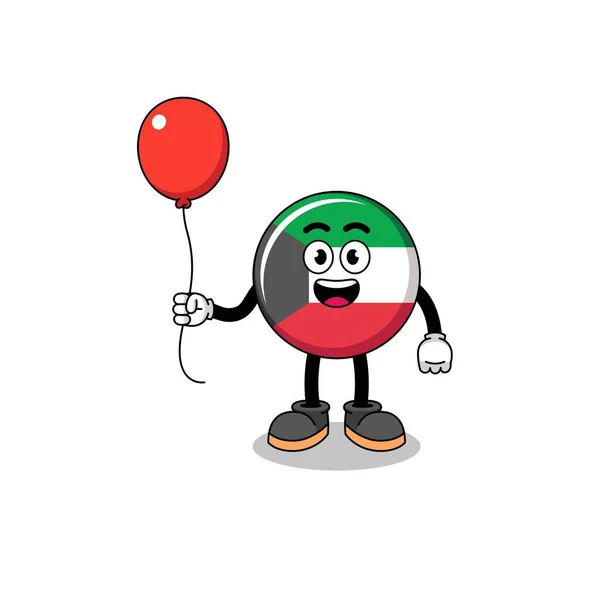 Dibujos Animados Kuwait Bandera Sosteniendo Globo Diseño Carácter — Vector de stock