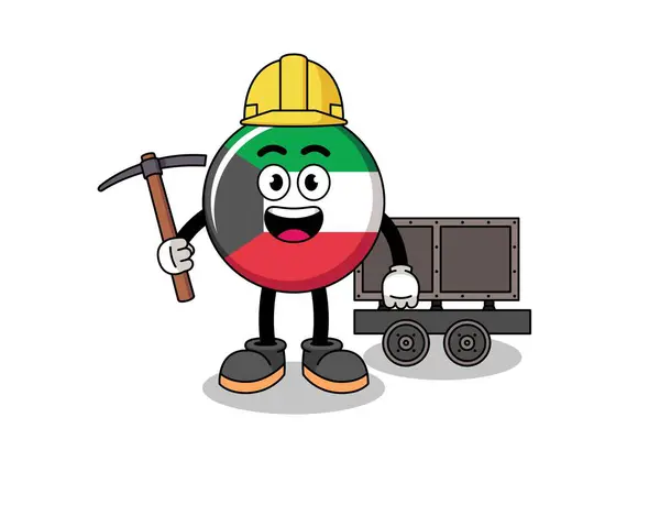 Mascotte Illustratie Van Koeweit Vlag Mijnwerker Karakter Ontwerp — Stockvector