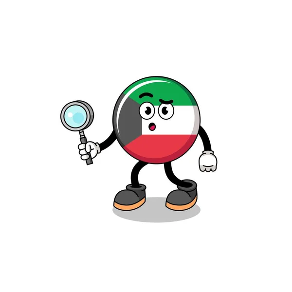 Mascota Búsqueda Bandera Kuwait Diseño Caracteres — Vector de stock