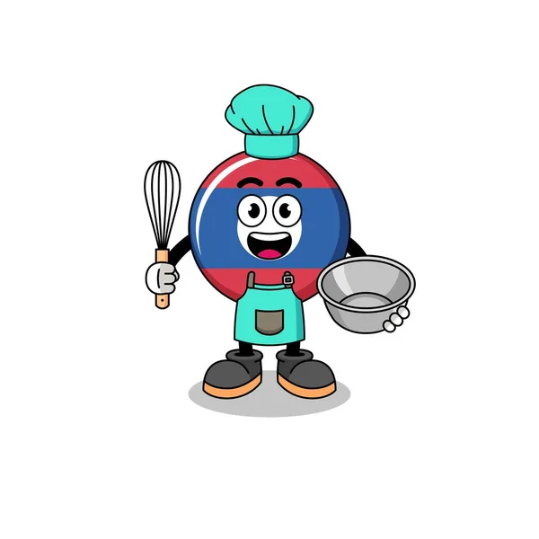 Illustration Drapeau Laos Tant Que Chef Boulangerie Character Design — Image vectorielle
