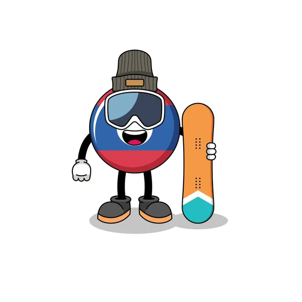 Desenho Animado Mascote Jogador Snowboard Bandeira Laos Design Personagem —  Vetores de Stock