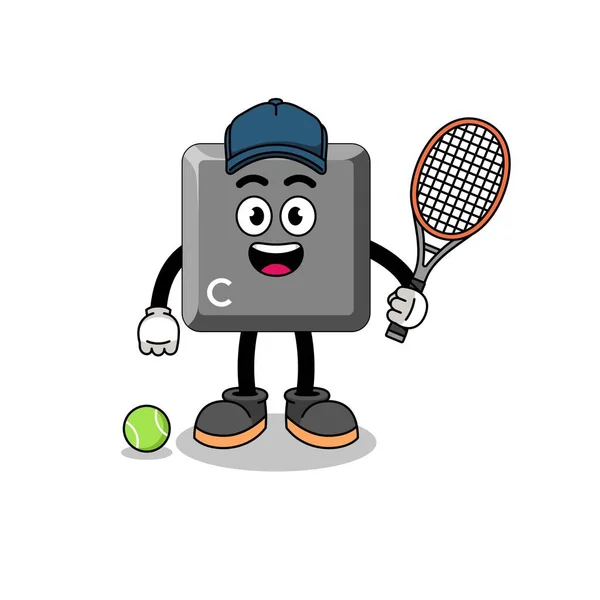 Clavier Illustration Clé Tant Que Joueur Tennis Character Design — Image vectorielle