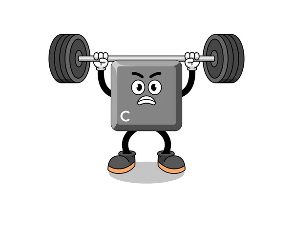 Keyboard Key Mascot Cartoon Lifting Barbell Character Design — Stock Vector