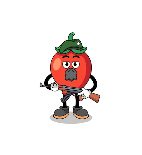 Karakter Cartoon Van Chili Peper Als Een Speciale Kracht Karakter — Stockvector