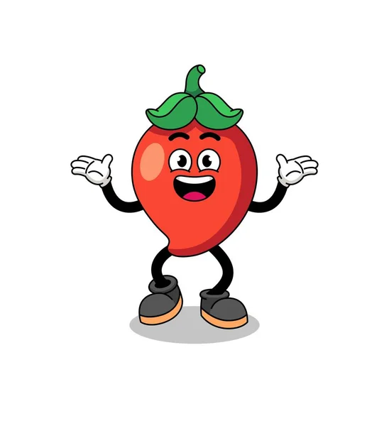 Chili Pepper Cartoon Searching Happy Gesture Character Design — 图库矢量图片