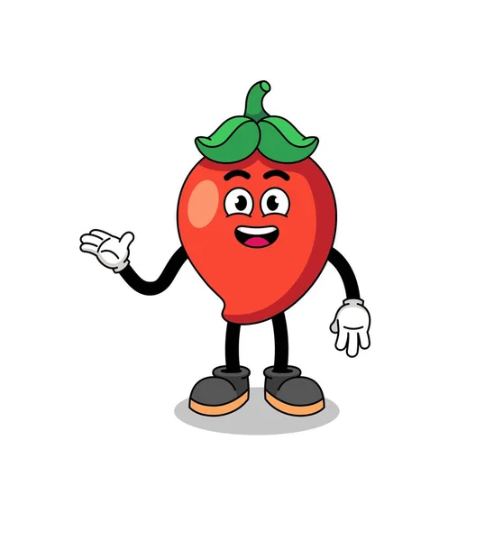 Chili Peper Cartoon Met Welkom Pose Karakter Ontwerp — Stockvector