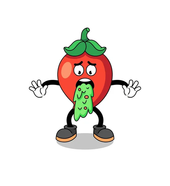 Chili Pepper Mascot Cartoon Vomiting Character Design — Stock Vector