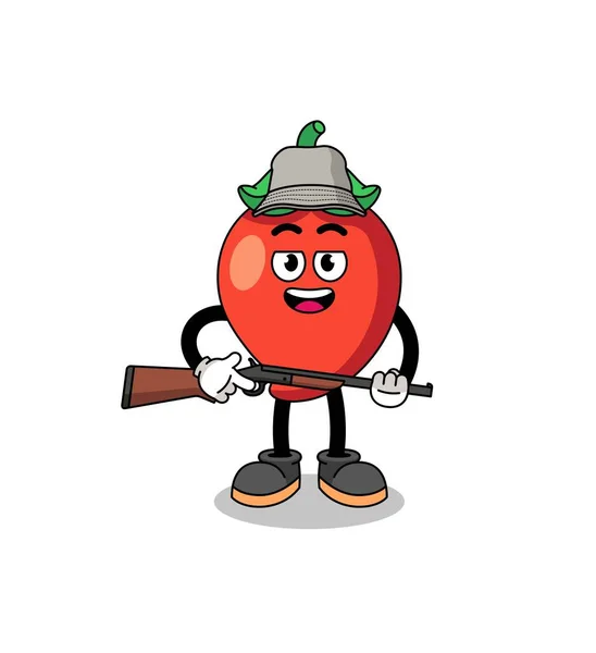 Cartoon Illustration Chili Pepper Hunter Character Design — Vetor de Stock