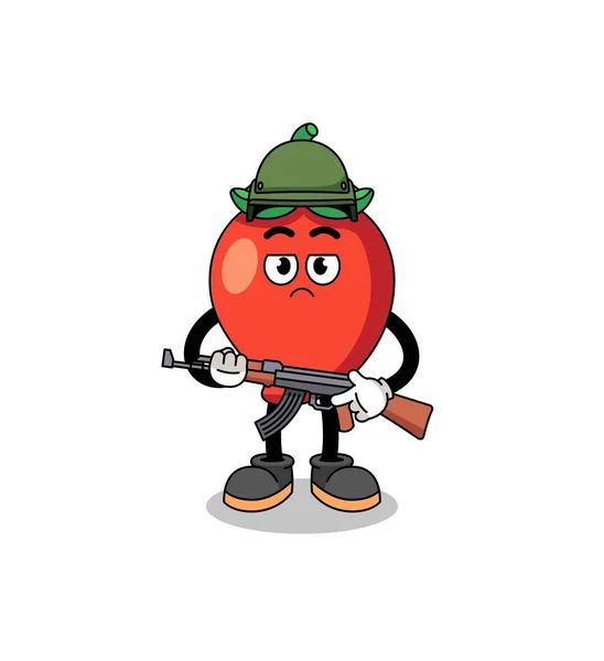 Cartoon Chili Pepper Soldier Character Design — Stok Vektör