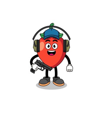 Character mascot of chili pepper doing shooting range , character design