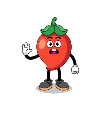 chili pepper cartoon illustration doing stop hand , character design