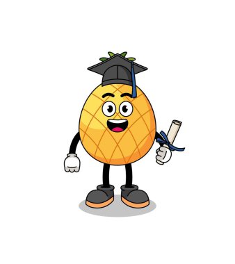 pineapple mascot with graduation pos