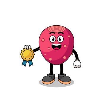 prickly pear cartoon illustration with satisfaction guaranteed medal , character design