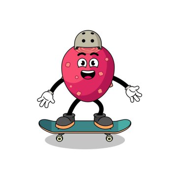 prickly pear mascot playing a skateboard , character design