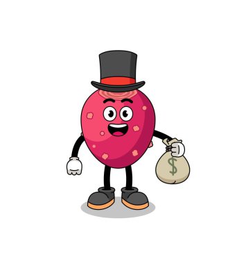 prickly pear mascot illustration rich man holding a money sack , character design