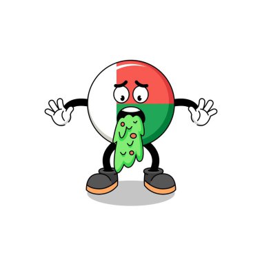 madagascar flag mascot cartoon vomiting , character design