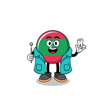 Illustration of maldives flag mascot as a dentist , character design