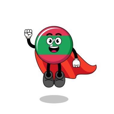 maldives flag cartoon with flying superhero , character design