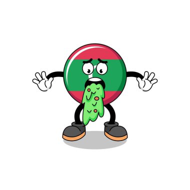 maldives flag mascot cartoon vomiting , character design
