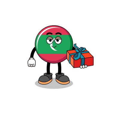 maldives flag mascot illustration giving a gift , character design