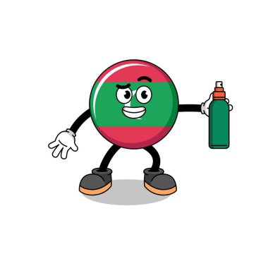 maldives flag illustration cartoon holding mosquito repellent , character design