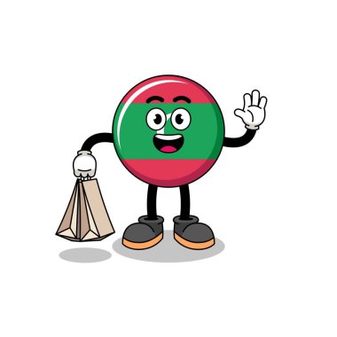 Cartoon of maldives flag shopping , character design