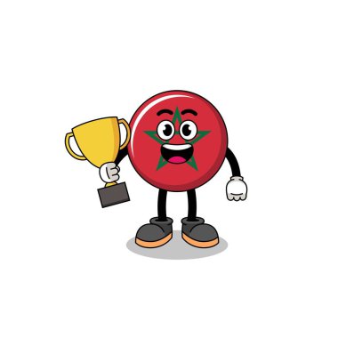 Cartoon mascot of morocco flag holding a trophy , character design
