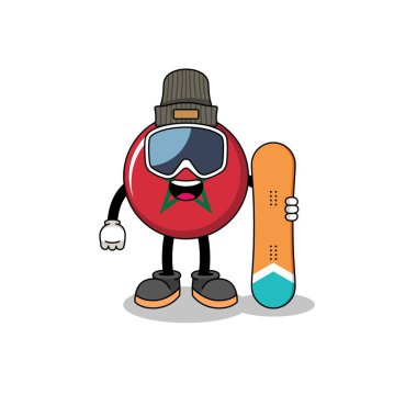 Mascot cartoon of morocco flag snowboard player , character design