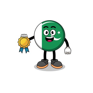 pakistan flag cartoon illustration with satisfaction guaranteed medal , character design