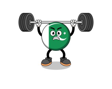 pakistan flag mascot cartoon lifting a barbell , character design