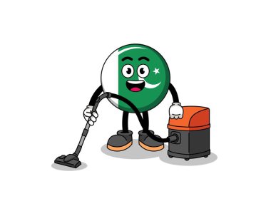 Character mascot of pakistan flag holding vacuum cleaner , character design